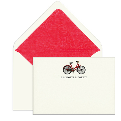 Red Bicycle Engraved Motif Flat Note Cards